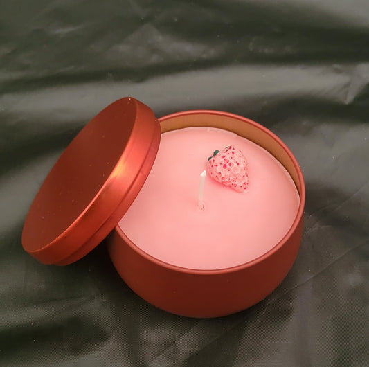 Strawberries and Cream Candle 8oz Red Tin "LIMITED STOCK OF 5 ONLY"